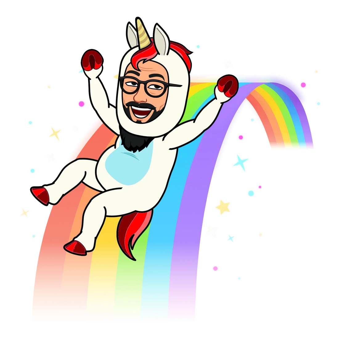 Marvin, l'unicorno dal ciuffo rosso, corre lasciando una scia arcobaleno